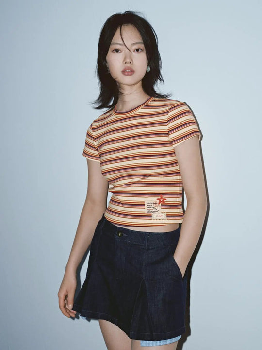 Cotton Crew Neck Contrast Striped TShirts