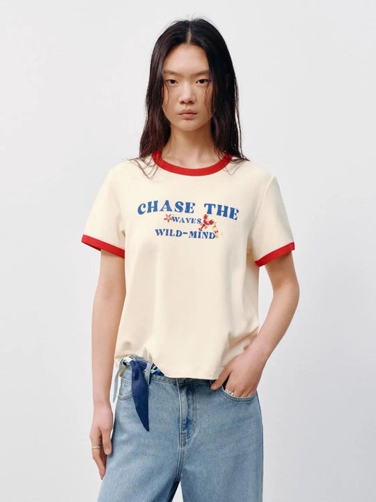 Cotton Blend Chase The Waves Printed T Shirt