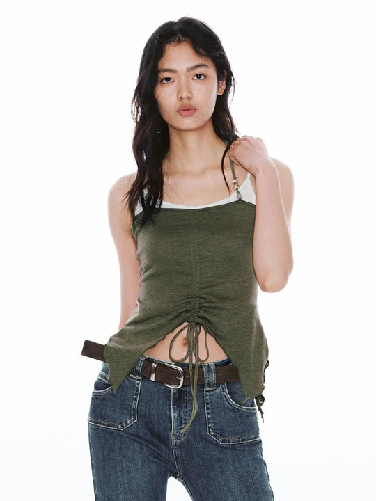 2 In 1 Halter Neck Shirring Detail Tank Tops