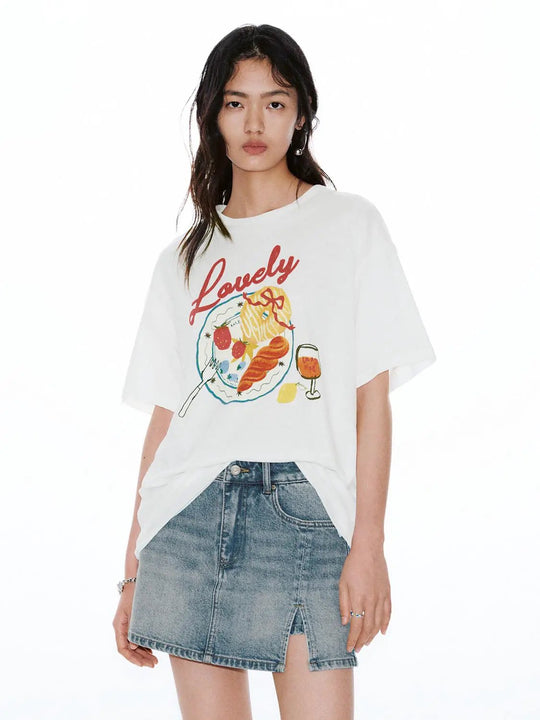 Cotton Graphic Print Lovely Food Illustration T Shirt