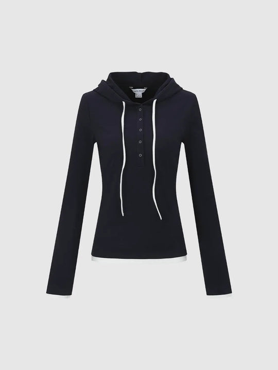 Hooded Henley Knit Long Sleeve Cotton Hoodie