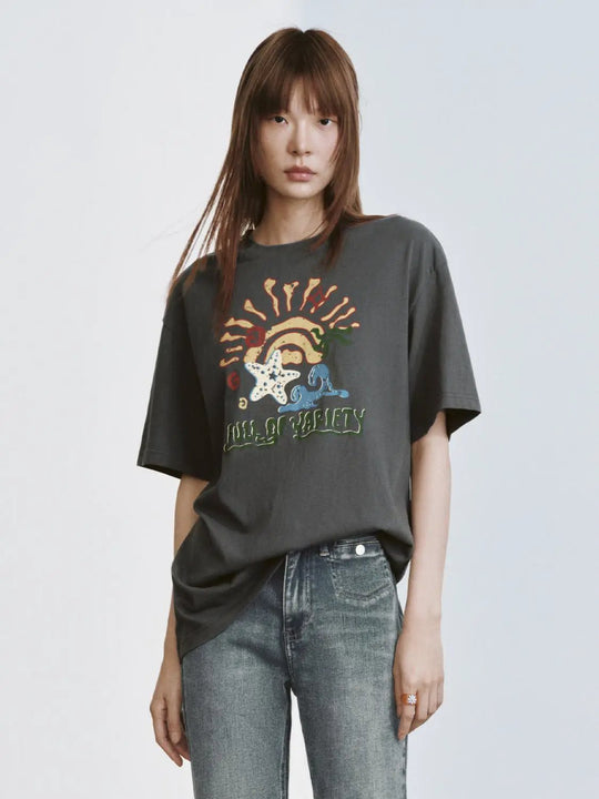 Sunburst Rainbow Sea Graphic Cotton Blend T Shirts