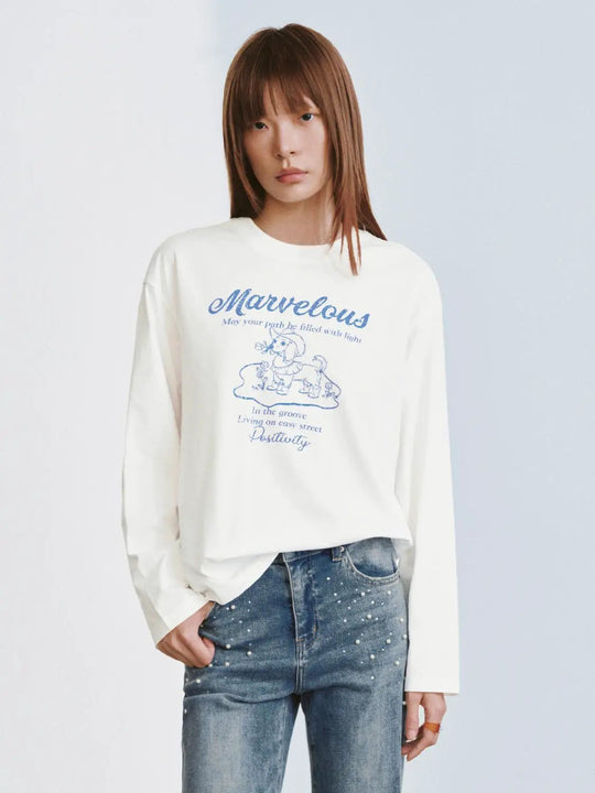 Printed Long Sleeve Cotton Marvelous T-shirt