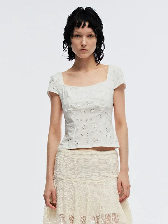 Soft Eyelet Embroidered Cotton Viscose T-Shirts