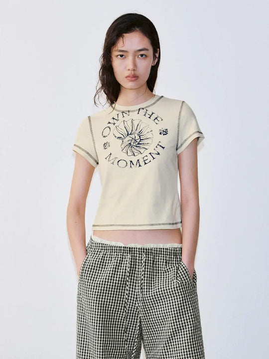 Cotton Crew Neck Tee With Contrast Stitch Print T-Shirts