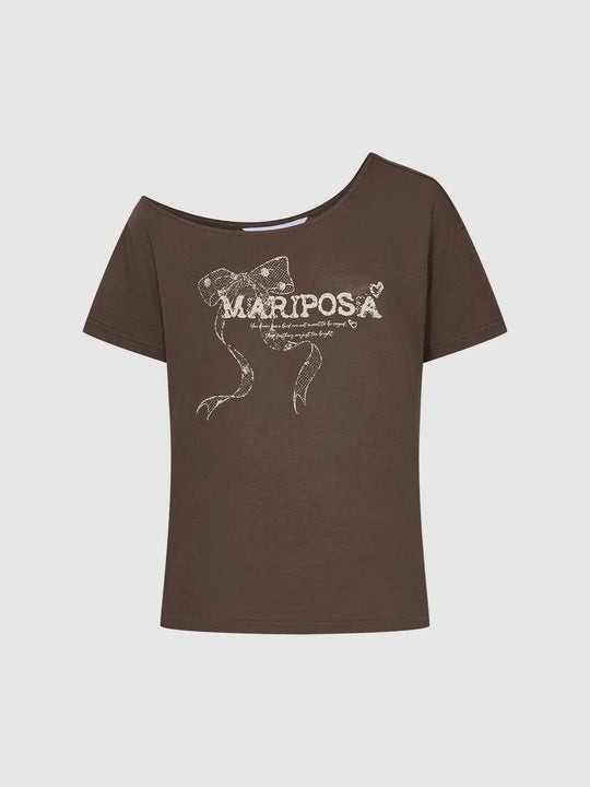 Mariposa Graphic Bow Design Casual Everyday Wear T-Shirts