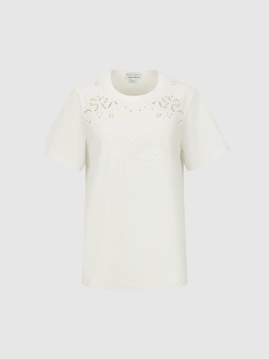 Lightweight Cotton Lace Jacquard Crew Neck T-Shirts