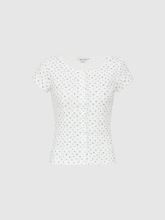 Floral Printed Button Detail Skinny Fit T-Shirts