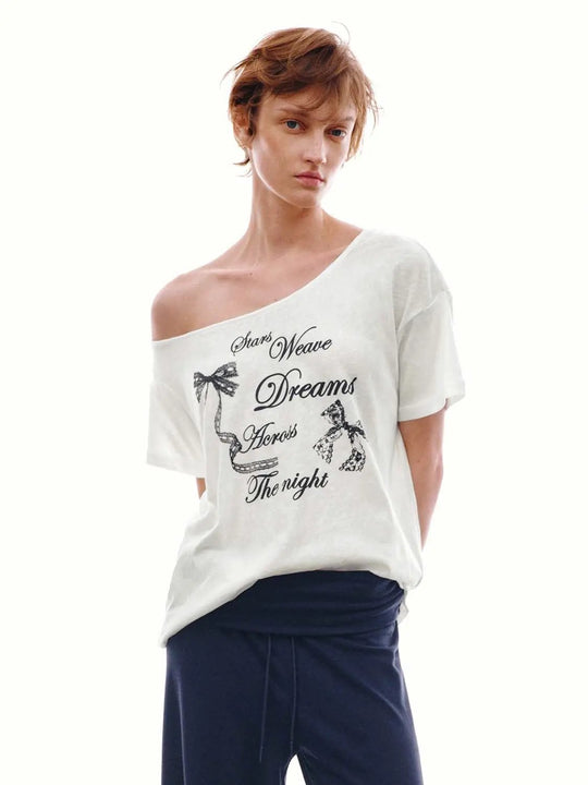 Cotton One Shoulder Printed Loose Fit T-Shirt