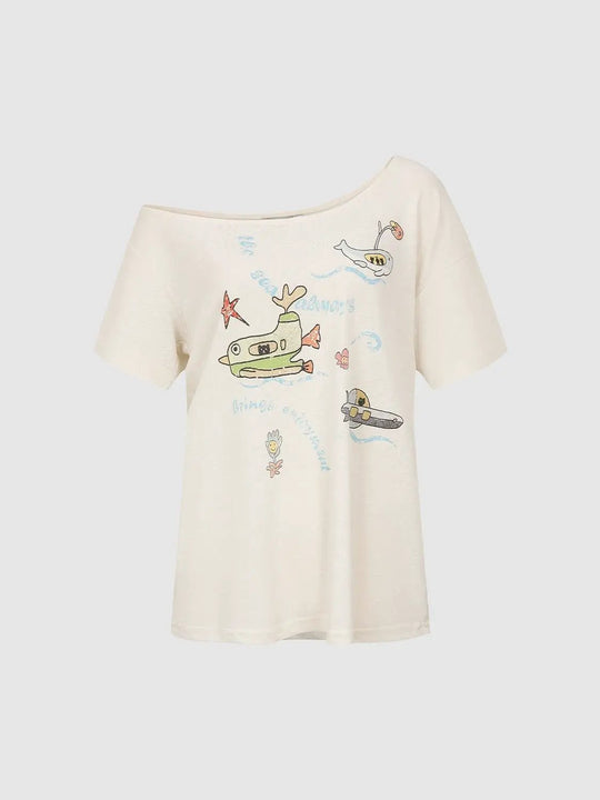 Cotton Printed One Shoulder Design T-Shirts