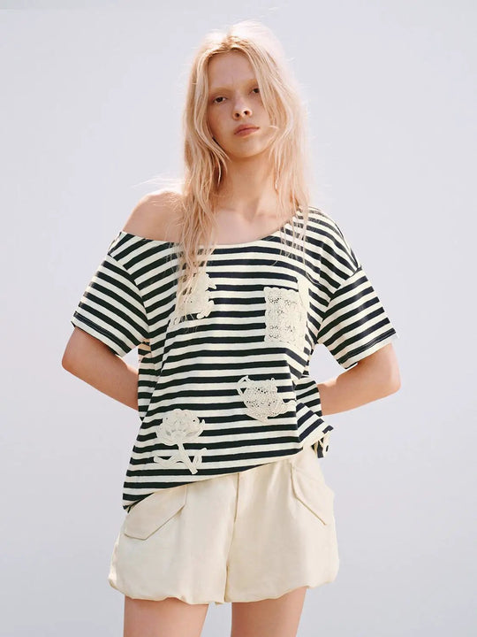 Cotton Crochet Patch Subtle Detailing T-Shirt