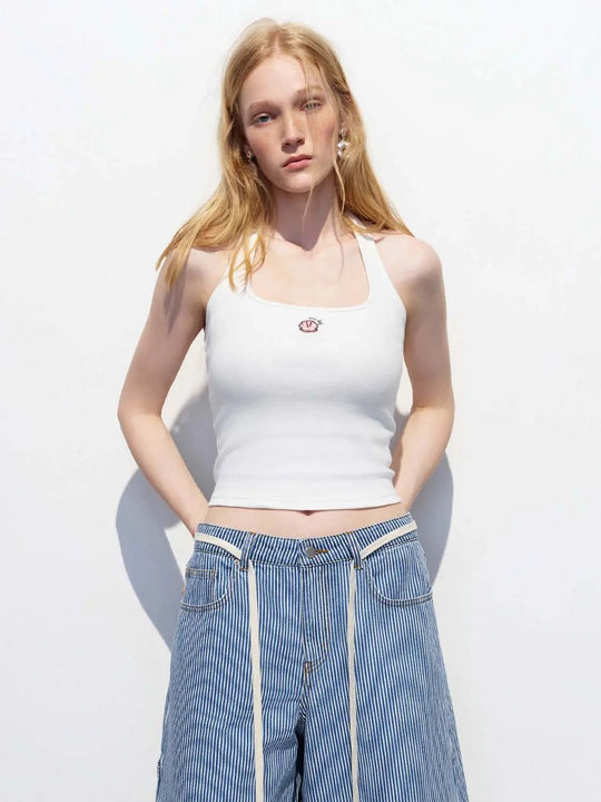 Cotton Embroidered Halter Neck Tank Top