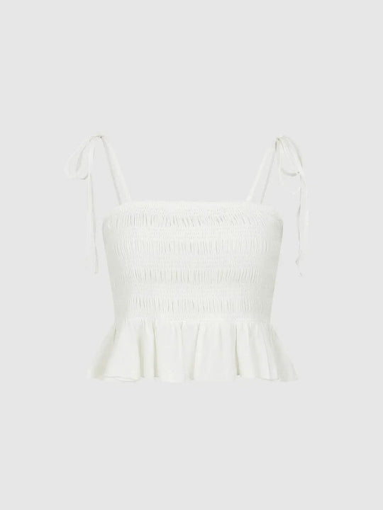 Smocked Bodice With Tie Strappy Tank Tops