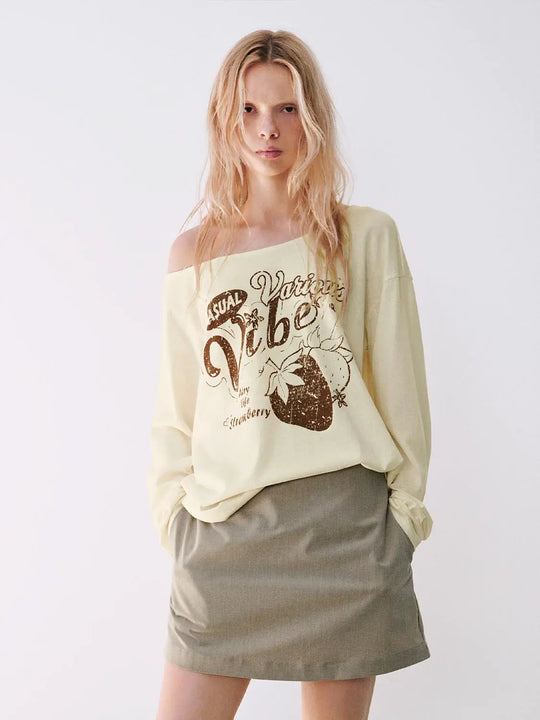 Strawberry Graphic Cotton Linen Blend T-shirt