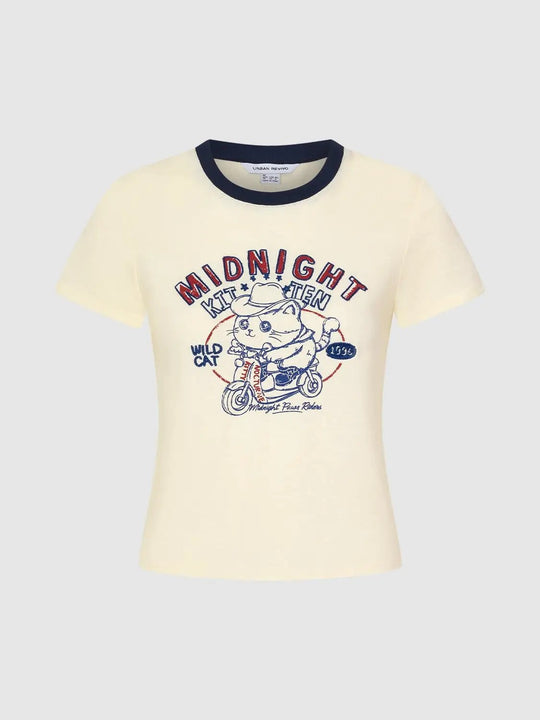 Cotton Midnight Kitten Graphic Print T-Shirt