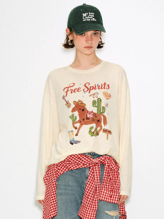 Vintage Graphic Print Cotton Blend T-shirt
