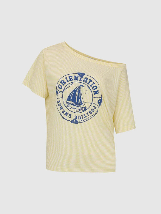 Graphic Sailboat Print Lyocell Blend T-shirt