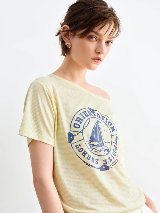 Graphic Sailboat Print Lyocell Blend T-shirt