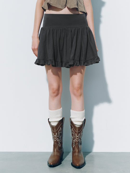 Mini-jupe trapèze plissée à taille élastique