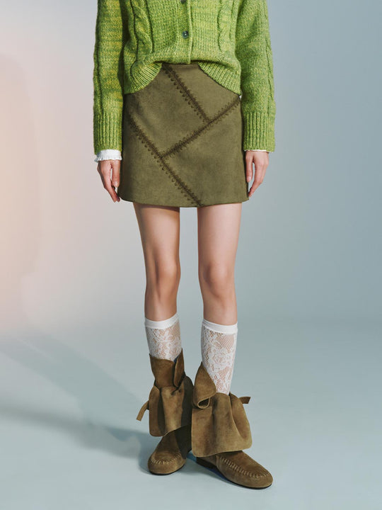 Seamed Stitch Detail A-Line Mini Skirts