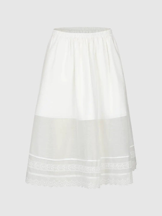 Lace Trim Tiered Pull On A-Line Midi Skirts
