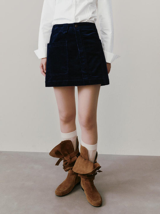 Patch Pockets Corduroy A-Line Mini Skirts