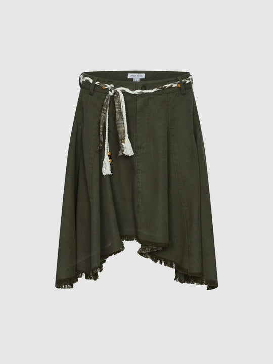 String Belt Pleated Raw Hem A-Line Mini Skirts