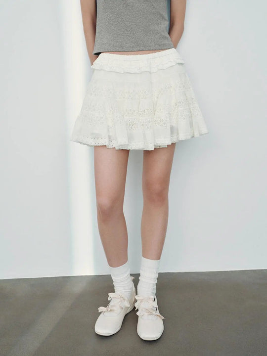 Guipure Lace Tiered A-Line Mini Skirts