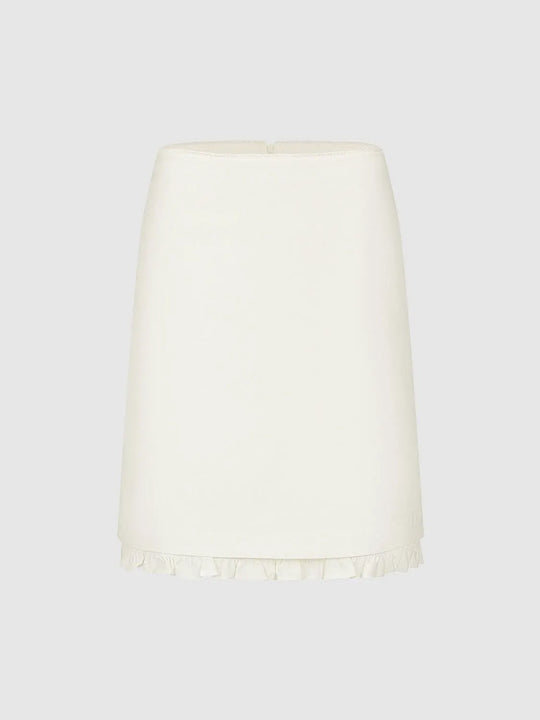Cotton Blend Ruffle Trim Straight Midi Skirts