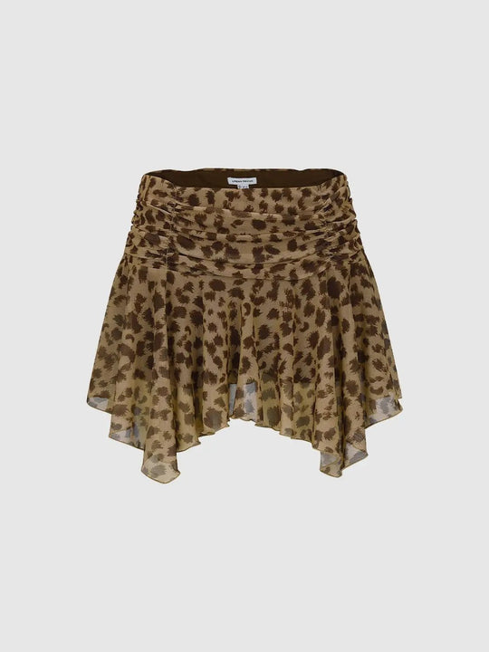 Leopard Print Asymmetric Hem A-Line Mini Skirts