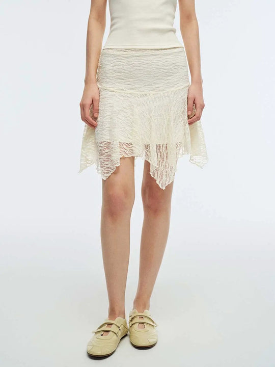 Laced Asymmetric A-Line Mini Skirts With Slight Stretch
