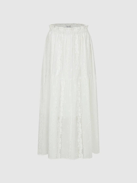 Guipure Laced Embroidered Ruffle Trim Pull On A-Line Midi Skirts