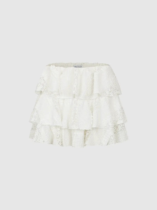 Fine Stretch Lace Tiered Off Shoulder A-Line Mini Skirts