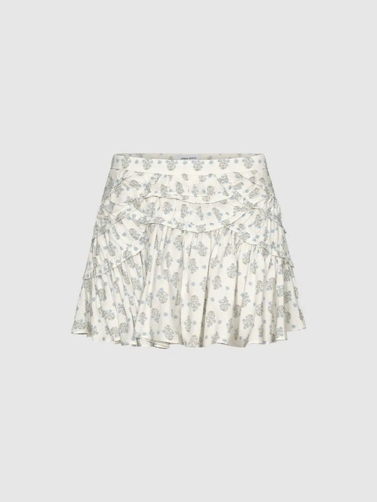 Floral Print Ruffled Layered Viscose Mini Skirts