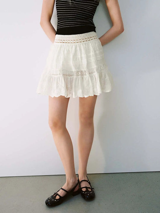 Cotton Slight-Stretch Textured A-Lined Midi Skirt