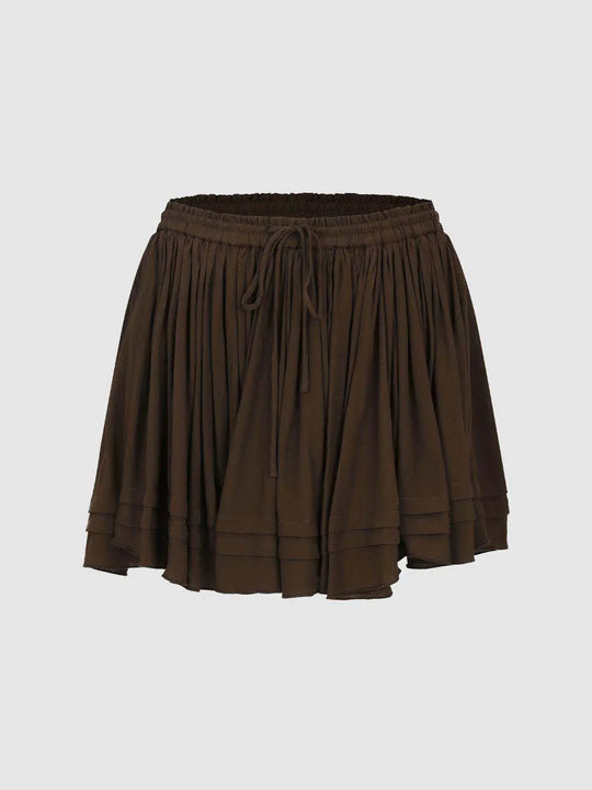 Drawstring Pleated Tiered Mini Skirt
