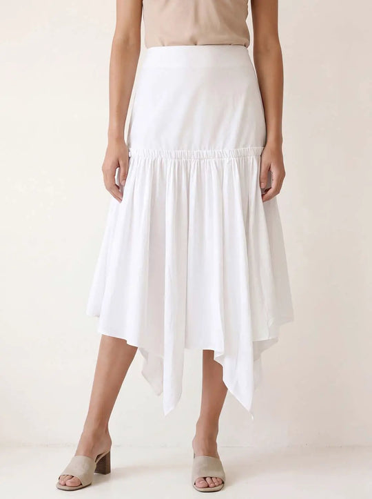 Elastic Waist Asymmetric Hem Cotton Skirt