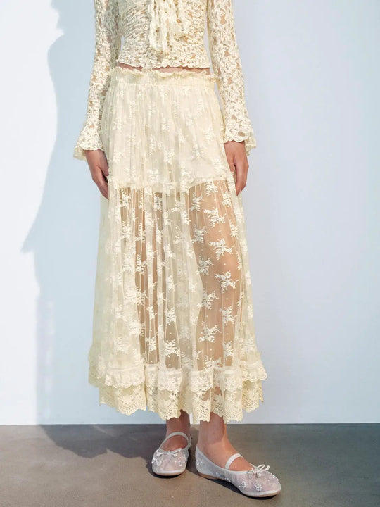 Floral Embroidered Lace Maxi Skirt