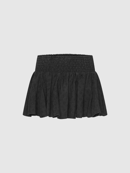 Gathered Smocked Waist Cotton A-Line Mini Skirt