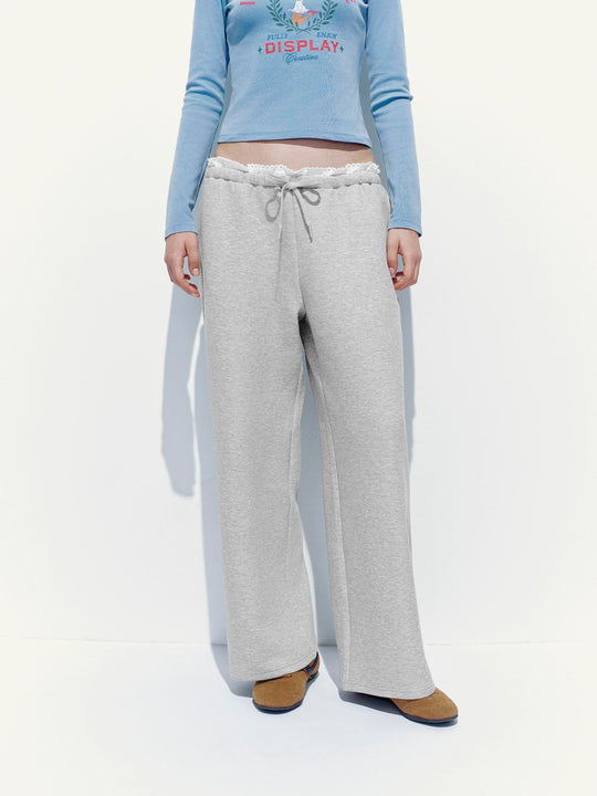 Lace Edge Floral Wide Leg Pants