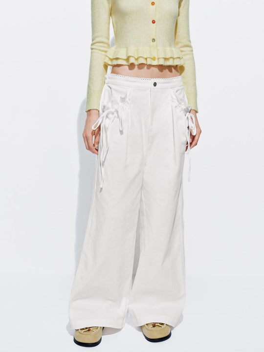 String Décor Asymmetric Wide Leg Pants