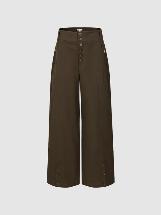 Button Detail Wide Leg Pants