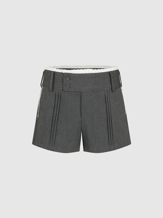 Pleated Button Detail Tailor Shorts
