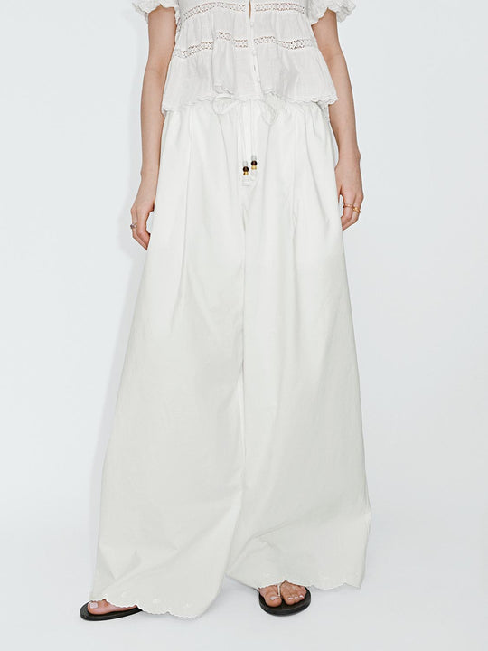 Embroidered Detail Drawstring Wide Leg Pants