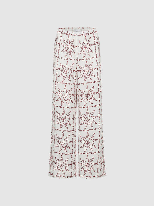 Contrast Embroidered Wide Leg Pants