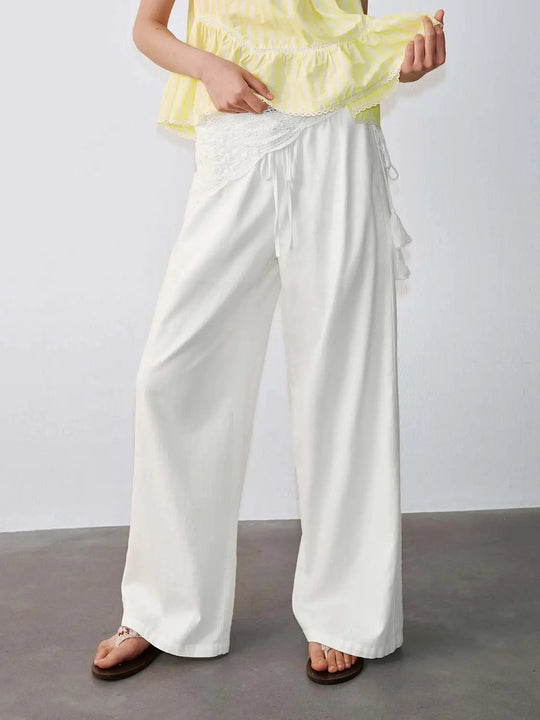 Pantalons larges avec superposition de dentelle