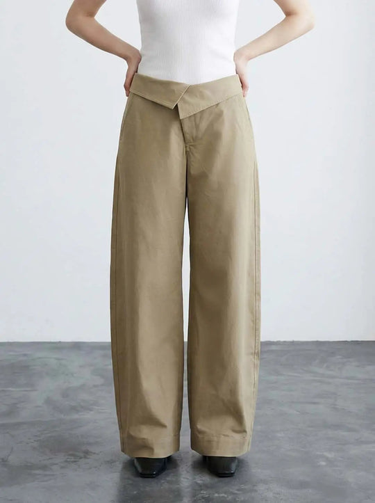 Cotton Twill Fold Over Waistband Barrel Leg Pants