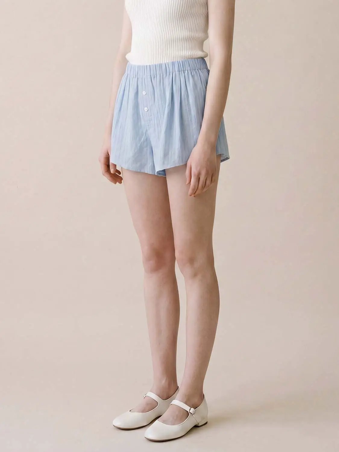 Lyocell Linen Blend Lightweight Breathable Shorts in light blue by Urban Revivo Fashion
