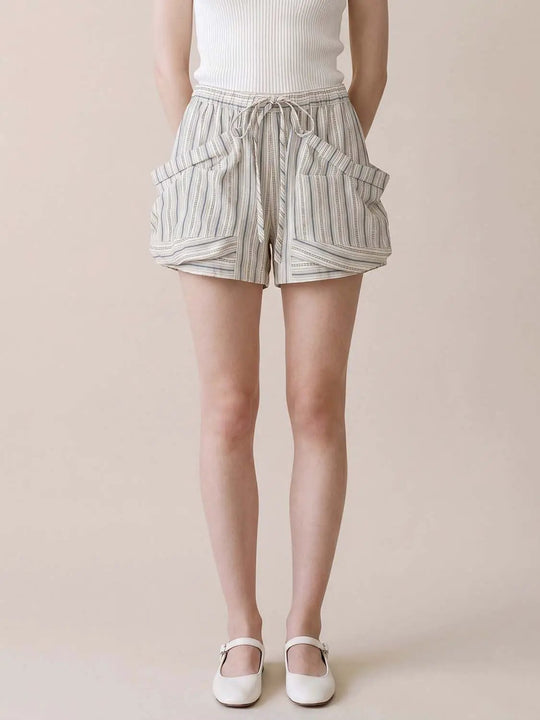 Lightweight Cotton Striped Drawstring Pocket Shorts