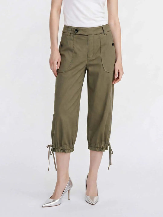 Olive Cotton Cargo With Drawstring Ankles Wide Leg Pants